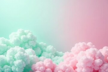 Wall Mural - whimsical clouds float against a light pink and mint green gradient with fluffy cotton candy tufts, 