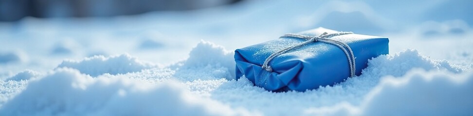 Wall Mural - a small blue package is buried under the snow and ice, ice, cold weather