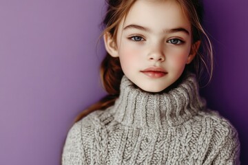 Poster - A young girl dressed in a simple turtle neck sweater, perfect for everyday use or as part of a casual outfit