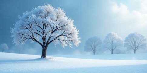 Wall Mural - Bare tree covered in thick layer of snow and ice, winter, icy