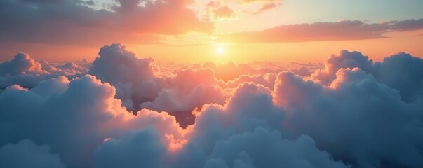 Wall Mural - softly billowing clouds float in the light of a rising sun, atmosphere, nature