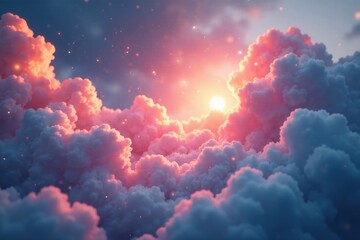 Wall Mural - soft, fluffy clouds with shimmering, glowing circles softly glowing within, orb, soft, cloudy