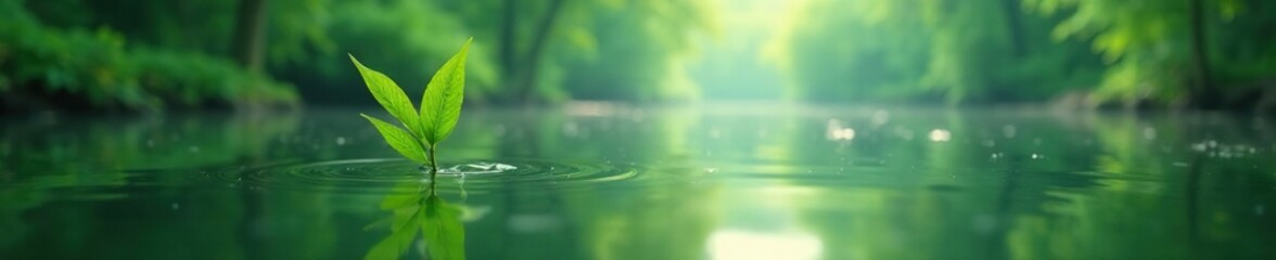 Canvas Print - bamboo shoots emerging from the water surface of a serene dam, landscape, peaceful