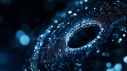 Leinwandbilder - Futuristic spiral of glowing particles and blue light depicting an abstract concept of data flow and digital space : Generative AI
