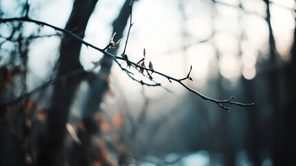 Poster - Delicate Branch with Fresh Buds Glimmering in Soft Morning Light Creating a Beautiful Nature Scene : Generative AI
