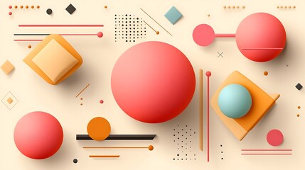 Wall Mural - Abstract Geometric Composition with Spheres and Shapes