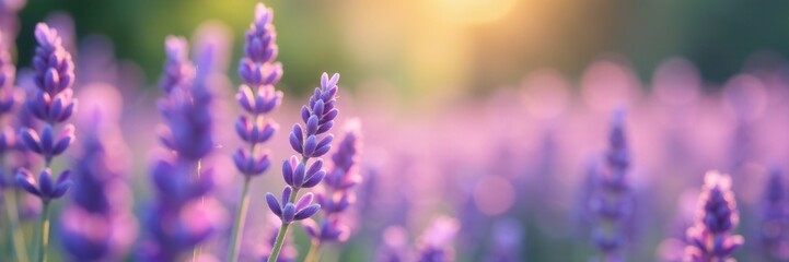 Wall Mural - Dainty feathers blend into a serene lavender landscape, peaceful background, natural light