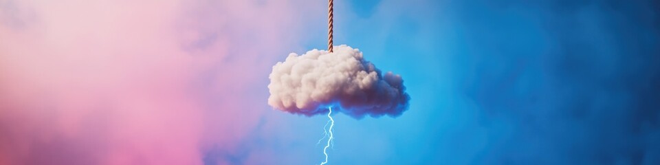 Sticker - A cloud floating in the air, held by a rope