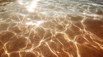 Poster - Sunlight Glimmering on Crystal Clear Beach Water with Gentle Waves and Textured Sand : Generative AI