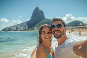 Poster - A couple capturing memories on a sunny day at the beach