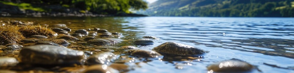 Wall Mural - a serene scene featuring a body of water with rocks scattered around