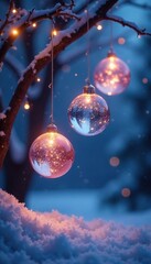 Wall Mural - Crystal spheres hang from the ceiling like glowing orbs in a winter wonderland scene, crystal, glow, elegant