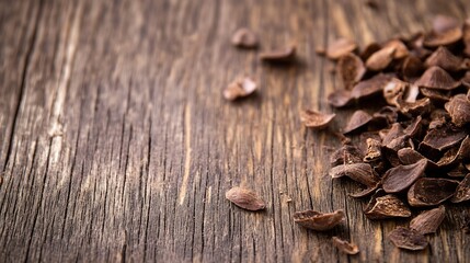 Poster - Ground Cocoa Beans on Rustic Wooden Surface for Baking or Culinary Use : Generative AI