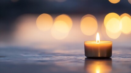 Leinwandbilder - Single burning candle illuminating a serene atmosphere with beautiful bokeh background in soft light : Generative AI