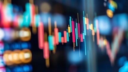 Poster - Colorful stock market graph displaying fluctuating values and trading trends for financial analysis and investments : Generative AI