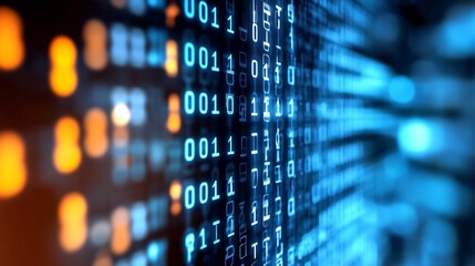 Fototapete - CloseUp of Digital Code Display Creating a HighTech Atmosphere : Generative AI