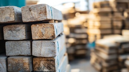 Aufkleber - Pile of Wooden Planks in a Storage Area Highlighting Raw Material and Construction Industry : Generative AI