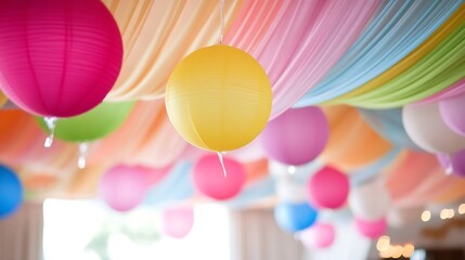 Poster - Colorful Lanterns and Banners Create a Festive Atmosphere at a Celebration Event : Generative AI