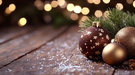 Aufkleber - Festive decorations featuring Christmas ornaments on a wooden surface enhancing the holiday spirit and warmth : Generative AI
