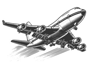 Wall Mural - takeoff of a passenger plane engraving raster