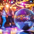 © mashimara - Shimmering Sphere: A dazzling disco ball casts light over a lively dance floor scene, encapsulating the vibrant energy of a night of celebration and joyous rhythm