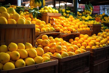 Wall Mural - Vibrant lemons showcased at market