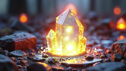 Poster - Mystical glowing crystal radiating vibrant light in an ethereal fantasy setting