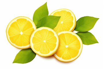 Wall Mural - White background with isolated lemon and half slice with leaf