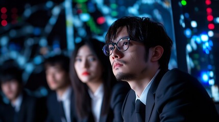 Fototapete - Focused group of diverse professionals engaged in a discussion in a modern work environment : Generative AI