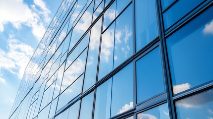 Poster - Reflections of Clouds on a Modern Glass Building with a Clear Blue Sky : Generative AI