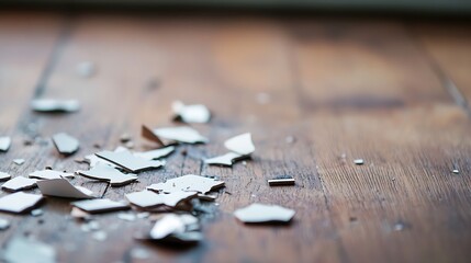 Leinwandbilder - Scattered ceramic shards on a rustic wooden floor telling a story of previous beauty and fragility : Generative AI