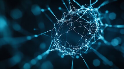 Aufkleber - Abstract depiction of a glowing network structure illustrating interconnected nodes in a dark atmosphere : Generative AI