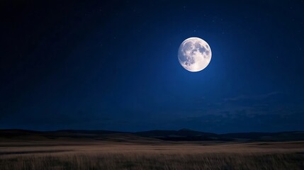 Aufkleber - Bright full moon illuminating a tranquil landscape under a starry night sky : Generative AI