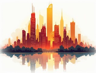 Poster - Cityscape of a Metropolis with Skyscrapers and Urban Landscapes at Sunset