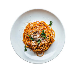 Wall Mural - Delicious spaghetti with sesame and parsley on white plate, showcasing vibrant dish that is both appetizing and visually appealing