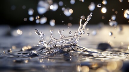 Poster - Dynamic splash of clear water droplets creating mesmerizing patterns in sunlight : Generative AI