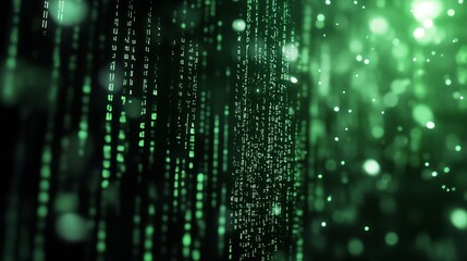 Aufkleber - Captivating abstract green digital rain with binary code creating a vibrant backdrop of technology : Generative AI