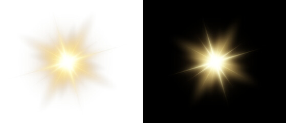 Wall Mural - png gold star light, sparkle. yellow light effect. shining light with yellow gold color. png spotlig
