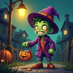 halloween pumpkin and witch