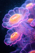 © Platoo studio - Mesmerizing underwater scene featuring glowing jellyfish with vibrant colors and delicate tentacles, creating magical atmosphere.