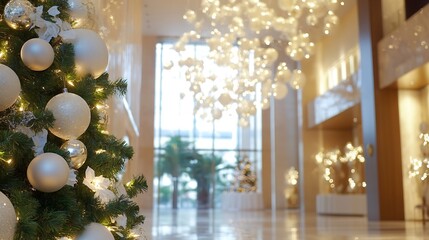 Aufkleber - Festive holiday decor featuring a beautifully adorned Christmas tree with sparkling lights and elegant ornaments : Generative AI