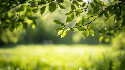 Aufkleber - Beautiful close up of vibrant green leaves with a soft blurred background depicting nature's tranquility : Generative AI