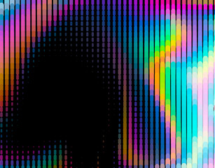 Fototapete - Colorful vertical bars in a wave-like pattern create a vibrant, rhythmic display on a black background, resembling a soundwave equalizer with a spectrum of rainbow hues.