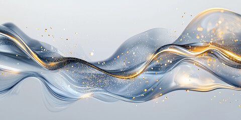 Wall Mural - Abstract blue gray wavy surface with golden lines. Futuristic background	
