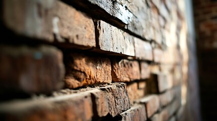 Poster - Closeup view of rustic brick wall featuring intricate textures and warm earthy tones for design inspiration : Generative AI