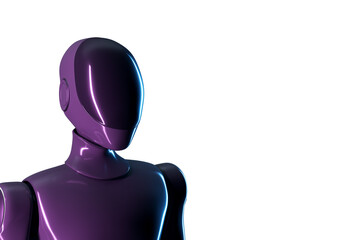 Leinwandbilder - Futuristic humanoid robot with a glossy purple finish, isolated on a white background. Concept of AI, automation, and advanced technology. 3D Rendering