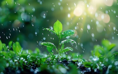Wall Mural - Lush green vegetation sprouting after desert rainfall