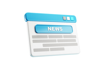 Wall Mural - news website icon with blue header and button, 3d rendering, isolated on white background. concept o
