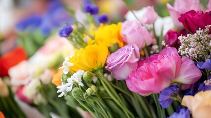 Poster - Vibrant Colorful Flower Bouquet in Natural Light Showcasing a Variety of Fresh Blooms : Generative AI