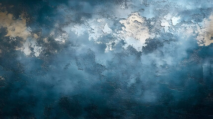 Fototapete - An abstract art piece featuring a textured blend of blues and subtle hints of gold, evoking a sense of depth and tranquility